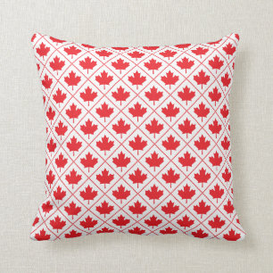 Coussin Feuille d'érable canadienne en rouge et blanc