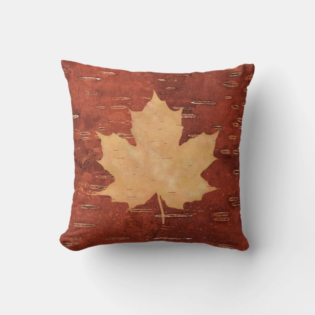 Coussin Feuille d'érable sur écorce de bouleau intérieur (Recto)