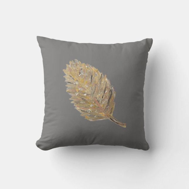 Coussin feuille d'or -1 en gris foncé (Recto)