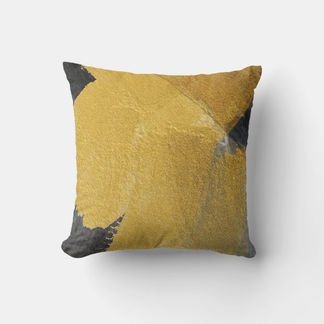 Coussin Feuille d'or, conception noire abstraite (Recto)