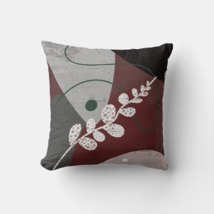 Coussin feuille gris et marron moderne tons terre abstrait