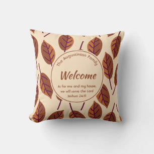 Coussin Feuille moderne Joshua 24:15 Custom BEIGE Bienvenu
