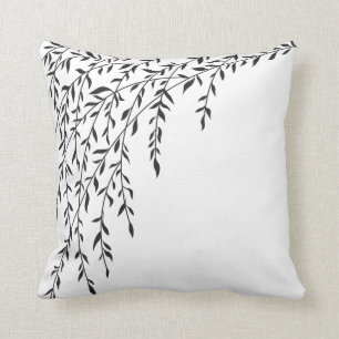 Coussin Feuille pleurant noir et blanc de branches de