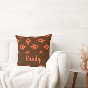 Coussin Feuille rouge nom personnalisé brun