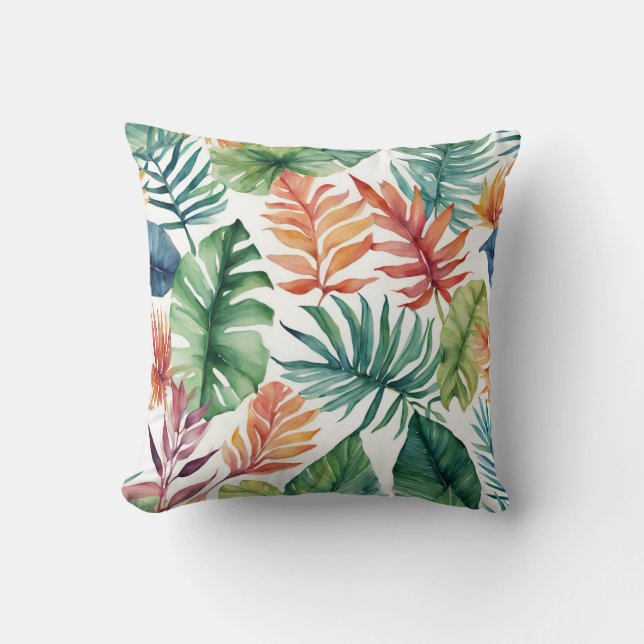 Coussin Feuille Tropical Orange Et Vert (Recto)