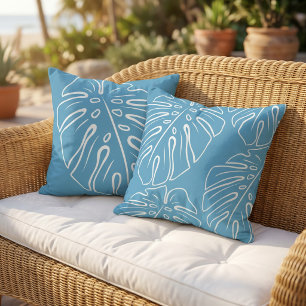 Coussin Feuille Tropicale Blanche Motif Clair Ciel Bleu Ét