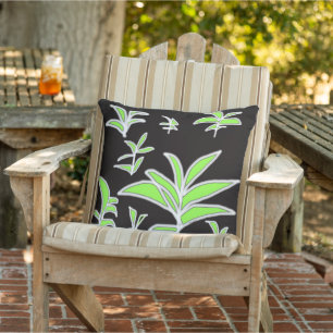 Coussin Feuille Verte Sur Fond Noir