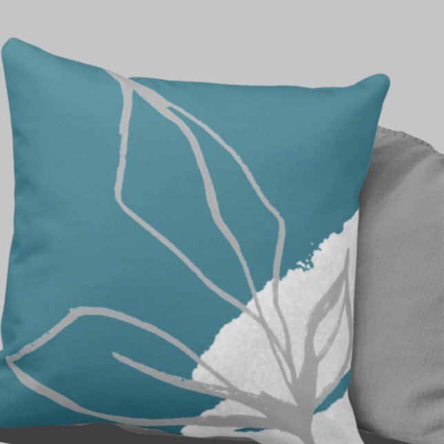 Coussin Feuilles Abstraits artistiques | gris et blanc tur (Créateur téléchargé)