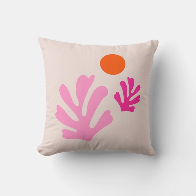 Coussin Feuilles Abstraits rose orange moderne formes déco (Recto)