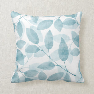 Coussin Feuilles Aquarelle Turquoise doux