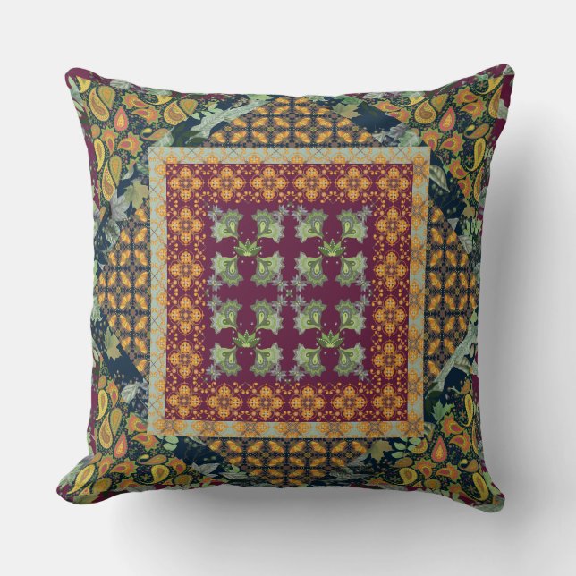 Coussin Feuilles, baies | Carrés de courtepointe Paisley F (Recto)