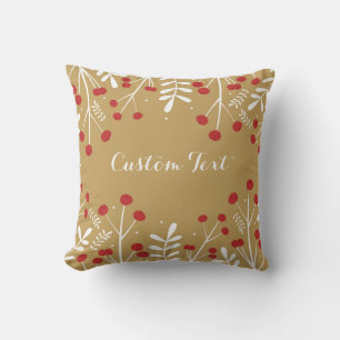 Coussin Feuilles blanches et baies dorées Noël vacances de