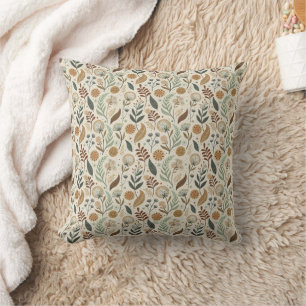Coussin Feuilles Boho Botanique Marron Vert Terracotta Bei