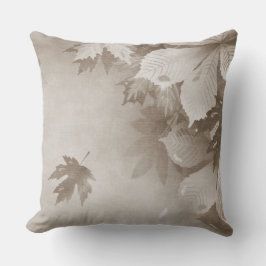 COUSSIN FEUILLES BRUNES AUTOMNALES PASTEL