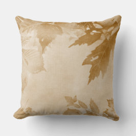 COUSSIN FEUILLES BRUNES AUTOMNALES PASTEL
