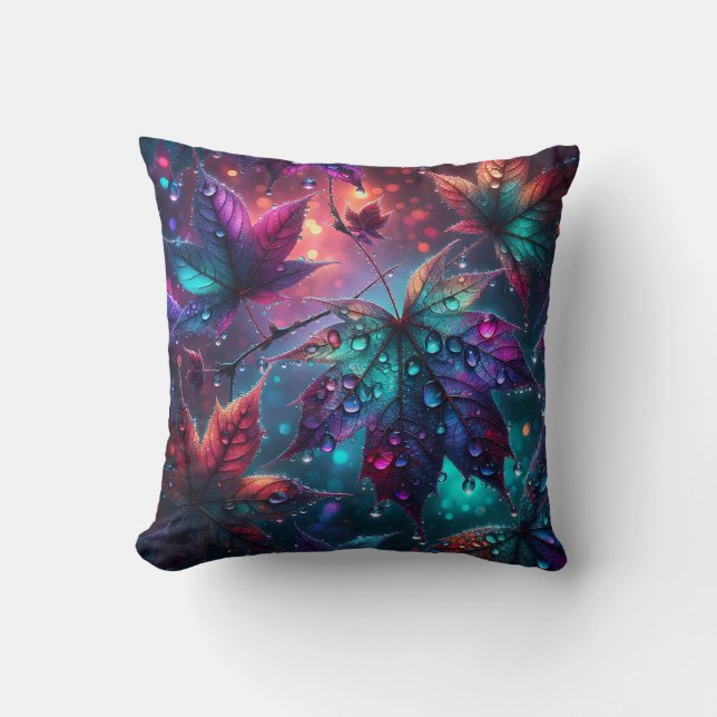 Coussin "Feuilles colorés avec Raindrops" (Recto)