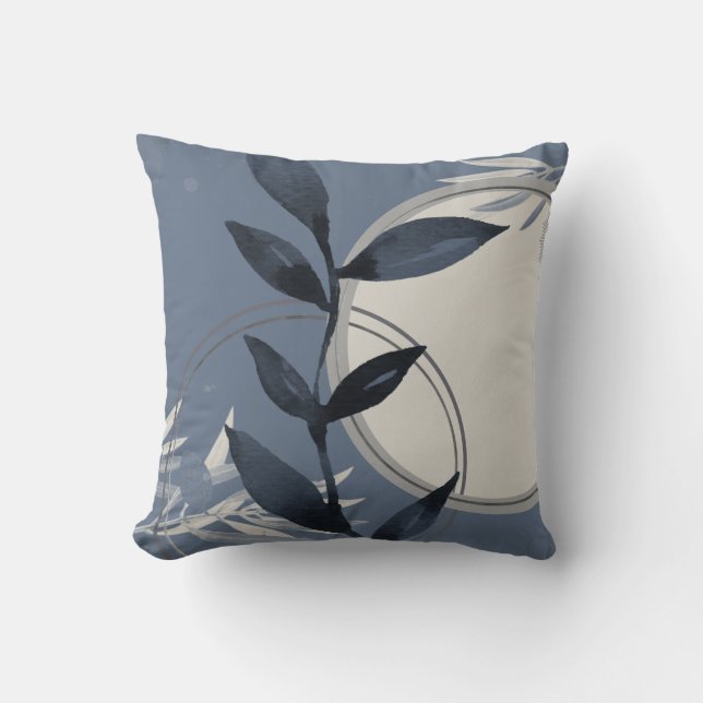 Coussin Feuilles d'aquarelle bleu et gris (Recto)