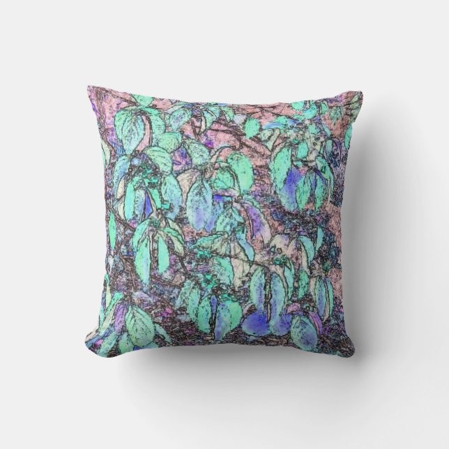 Coussin Feuilles d'arbre de crayon coloré (Recto)