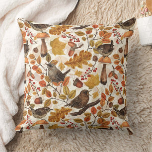 Coussin Feuilles d'automne, baies, champignons et fleurs