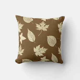 Coussin Feuilles d'automne - beige et chocolat
