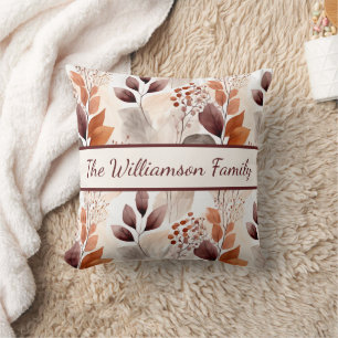 Coussin Feuilles d'automne de Terracotta et de Bourgogne