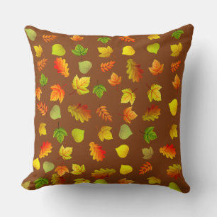 Coussin Feuilles d'automne dorées, vertes et orange sur fo