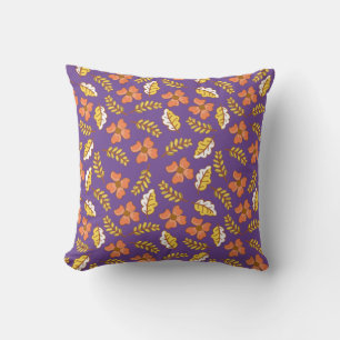 Coussin Feuilles d'automne en chute chaude avec fleurs