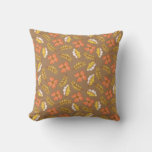 Coussin Feuilles d'automne en chute chaude avec fleurs