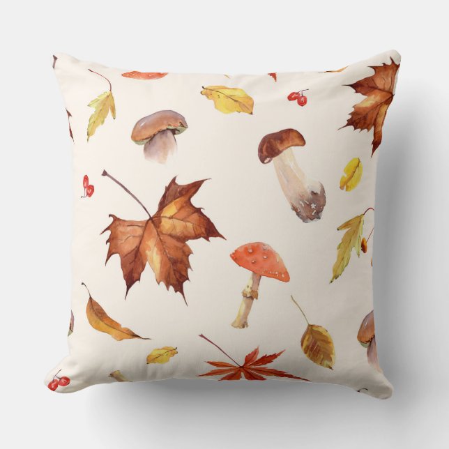 Coussin Feuilles d'automne et champignons Aquarelle (Recto)