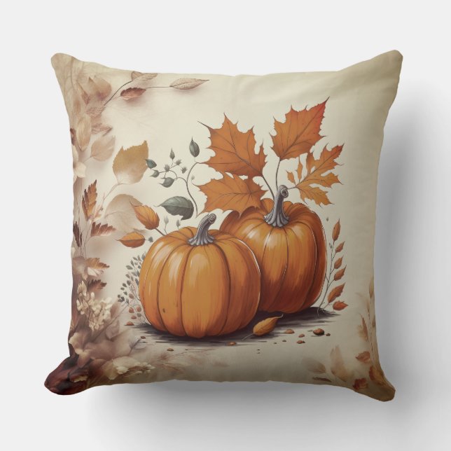 Coussin Feuilles d'automne et Citrouilles (Recto)