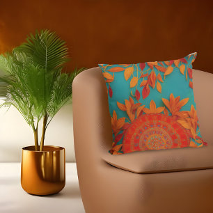 Coussin Feuilles d'automne marocaines rustiques or rouge o