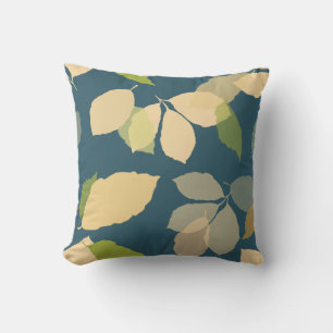 Coussin Feuilles d'automne modernes sur fond sarcelle