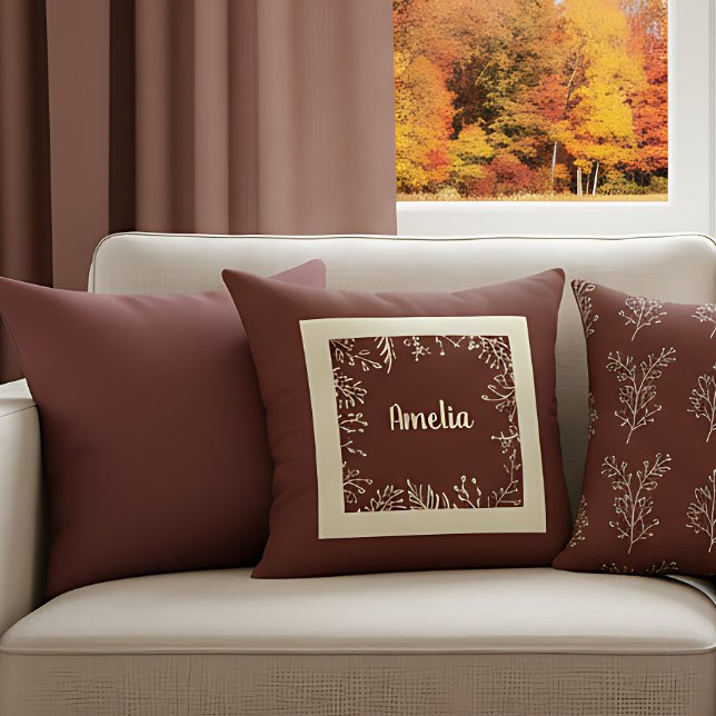 Coussin Feuilles d'automne simples de ferme personnalisées (Cozy autumn pillow for warm nights. Rustic fall farmhouse style.)