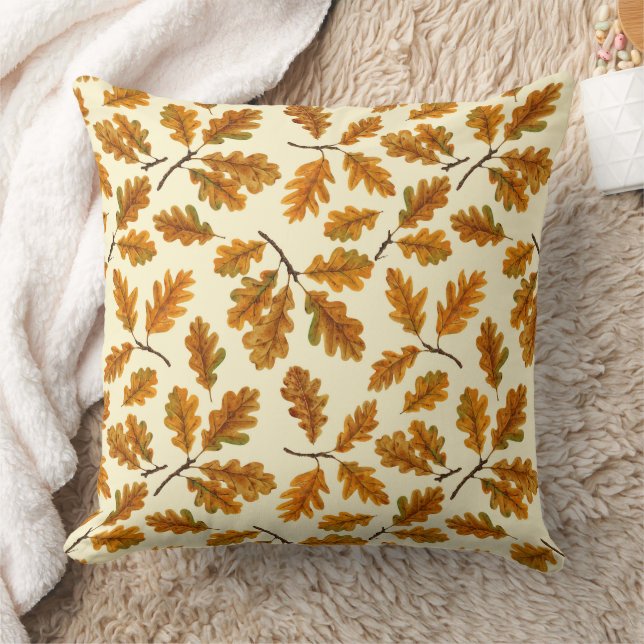 Coussin Feuilles de chêne automnal sur blanc (Couverture)