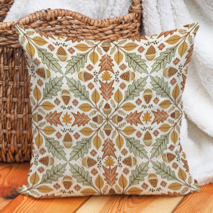 Coussin Feuilles de chêne et glands d'automne Nature Chaud