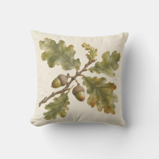 Coussin Feuilles de chêne et glands sur fond ivoire, aquar