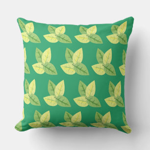Coussin Feuilles de couleur jaune beurre et vert algue