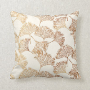Coussin Feuilles de Gingko or sur papier peint toile crème