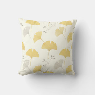 Coussin Feuilles de Ginkgo Jaune Éventail Répétition