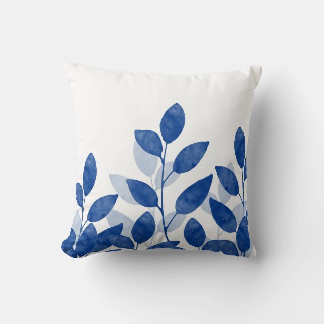 Coussin Feuilles de l'aquarelle Indigo (Recto)