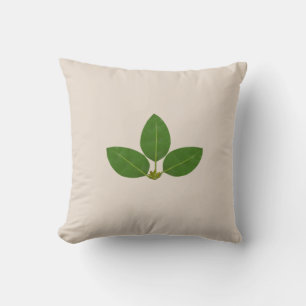 Coussin Feuilles de Laurier Vert Moderne sur fond beige cl