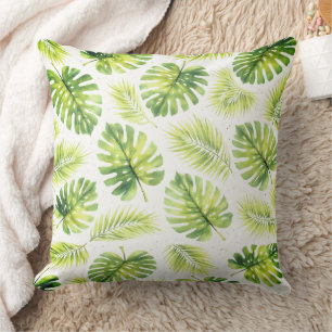 Coussin Feuilles de Monstera et de Palmier à l'Aquarelle M
