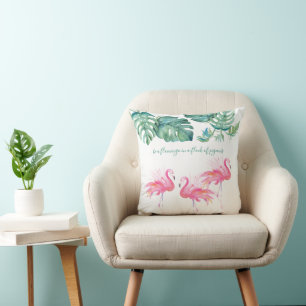 Coussin Feuilles de Monstera Flamant rose rose aquarelle