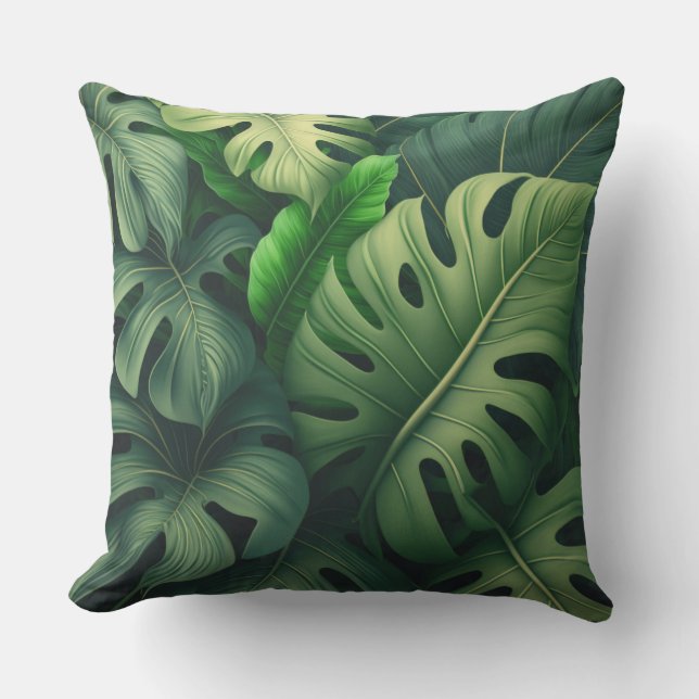 Coussin Feuilles de Monstera Tropical (Recto)