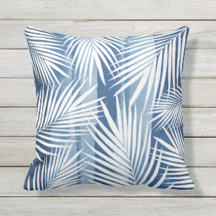 Coussin Feuilles de palme blanc bleu tropical moderne