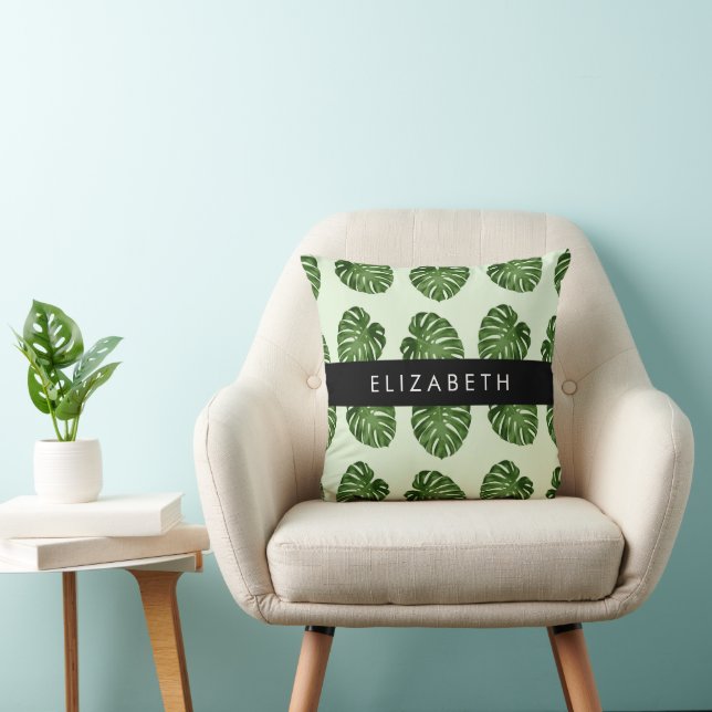 Coussin Feuilles de palme, Motif tropical, Votre nom (Chaise)