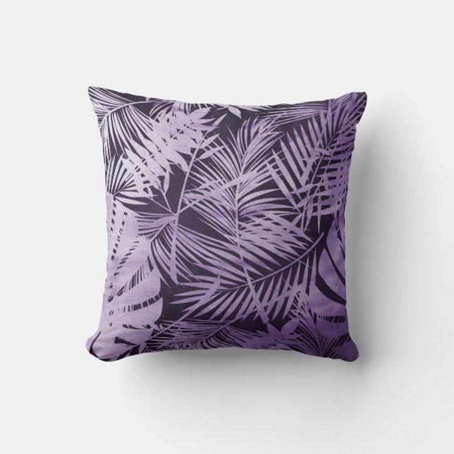 Coussin Feuilles de palme tropicale pourpre (Recto)