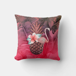 Coussin Feuilles de palmier deananas pailleté tropical ros