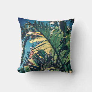 Coussin Feuilles de palmier rayons de soleil bleu vert cou