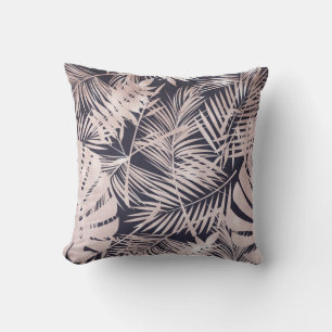 Coussin Feuilles de palmier tropical rose or rose foncé